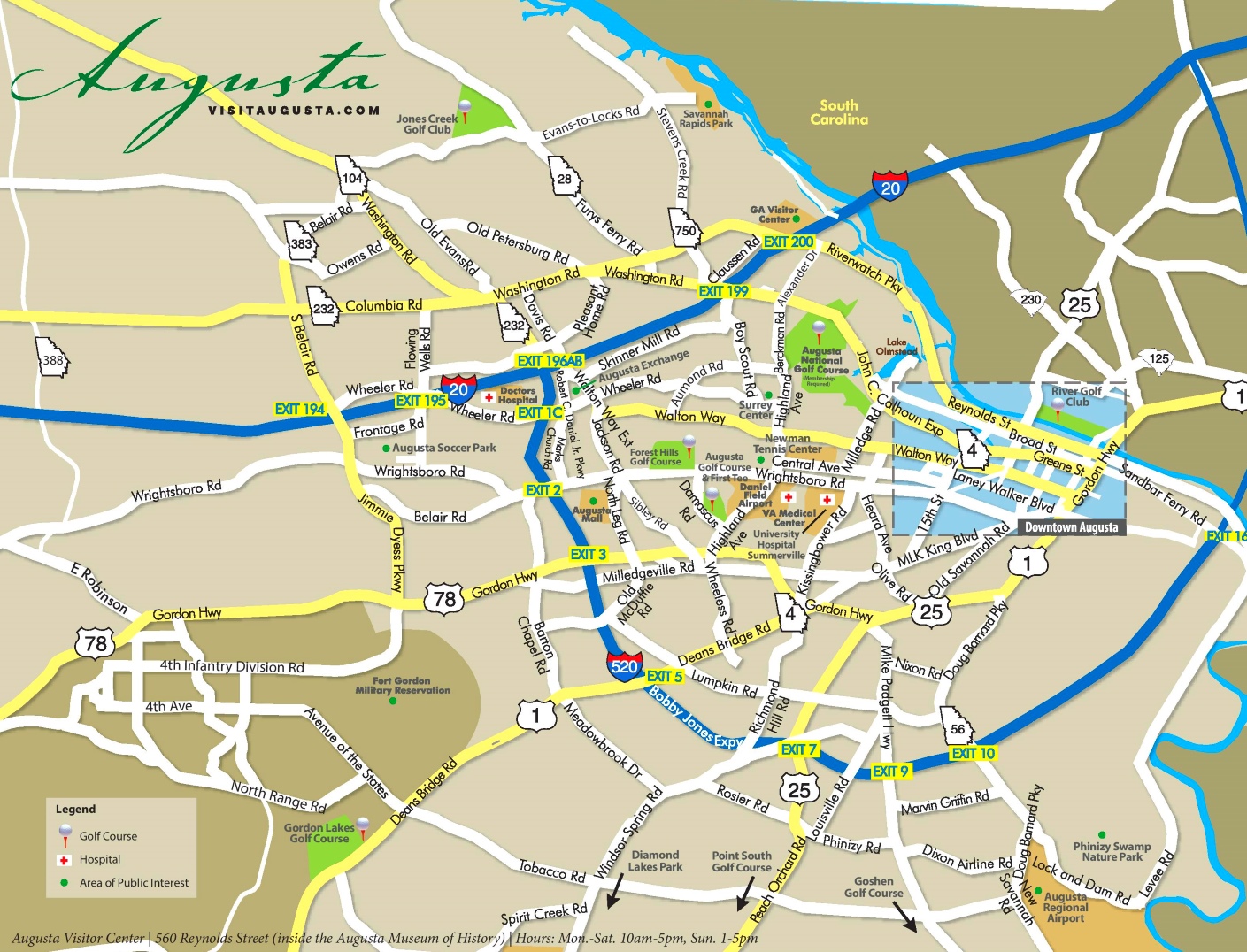 Augusta Georgia Area Road Map