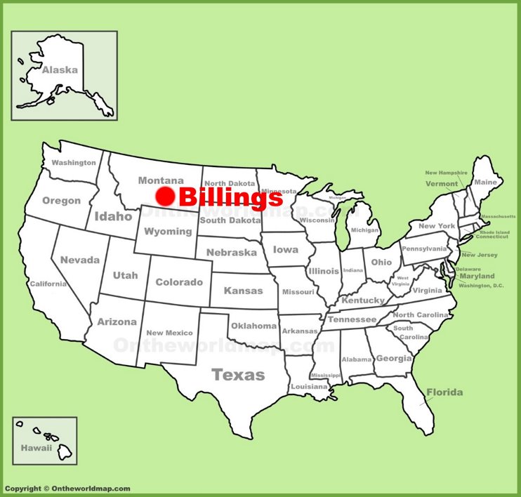 Billings location on the U.S. Map