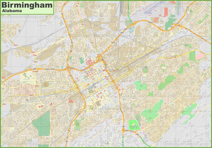 Large detailed map of Birmingham (Alabama)