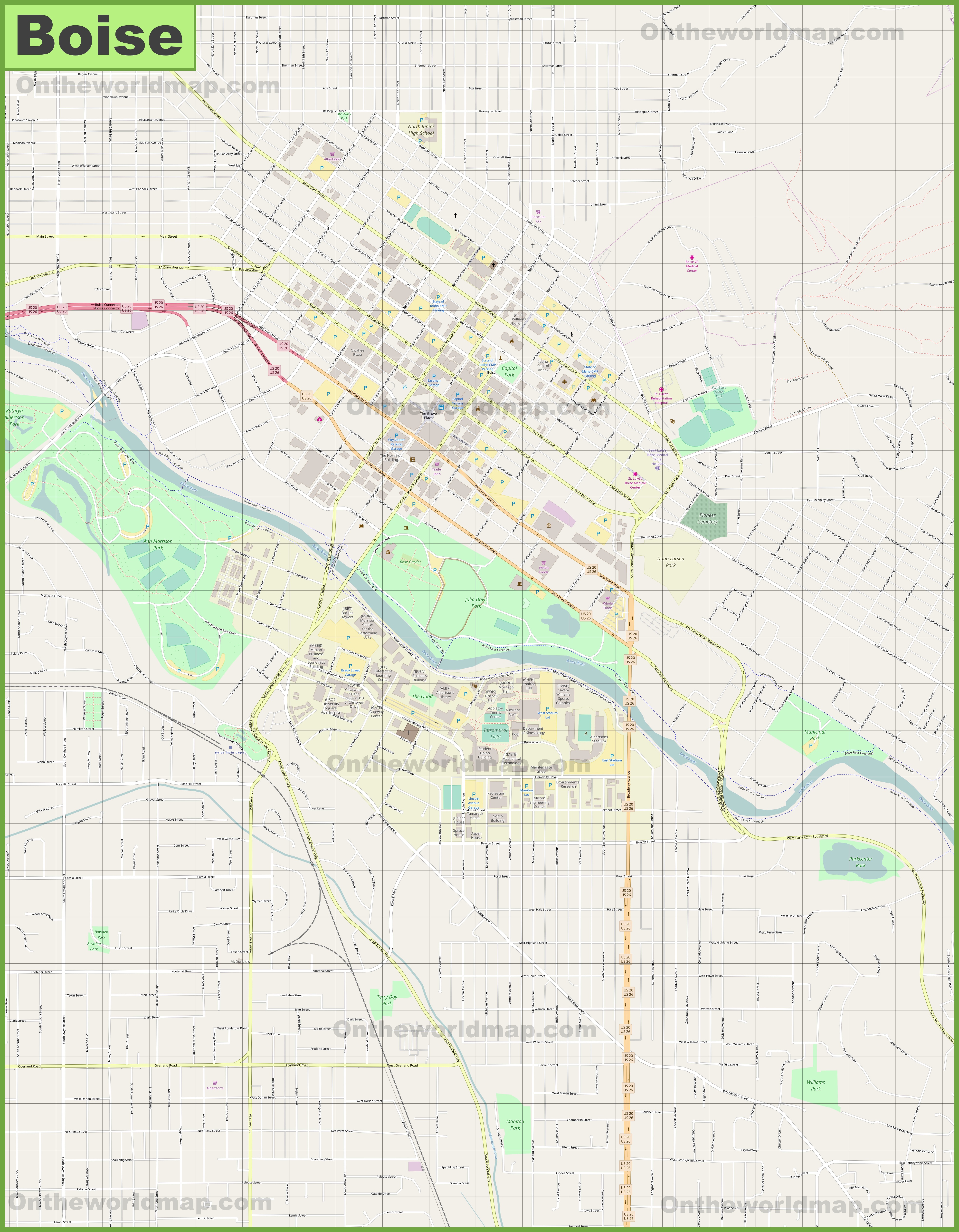 Large detailed map of Boise