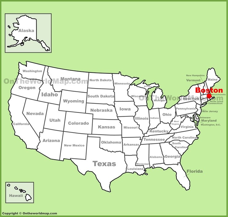 Boston location on the U.S. Map