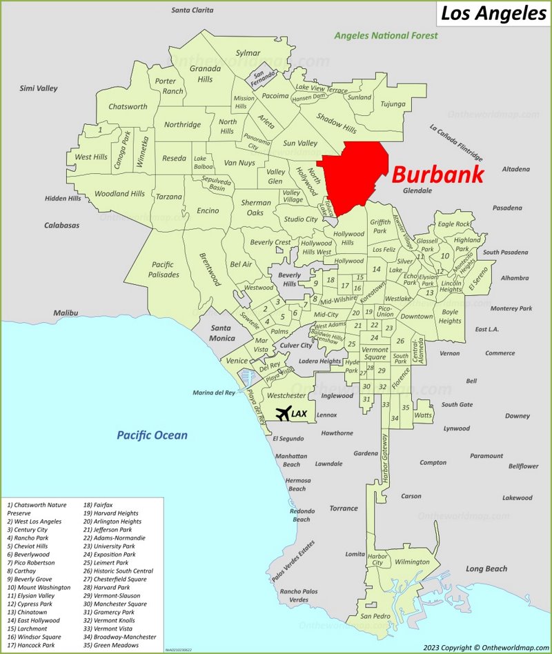 Burbank Location On The Los Angeles Map