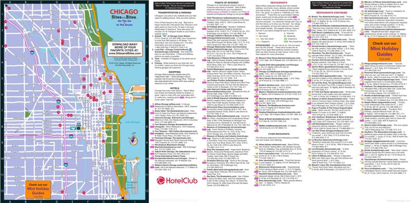 Chicago hotels, restaurants and sightseeing map