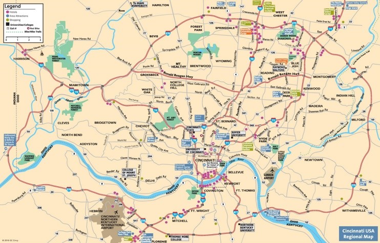 Cincinnati area tourist map