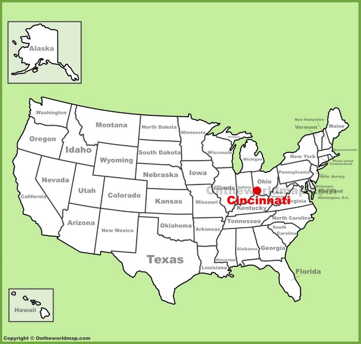 Cincinnati location on the U.S. Map
