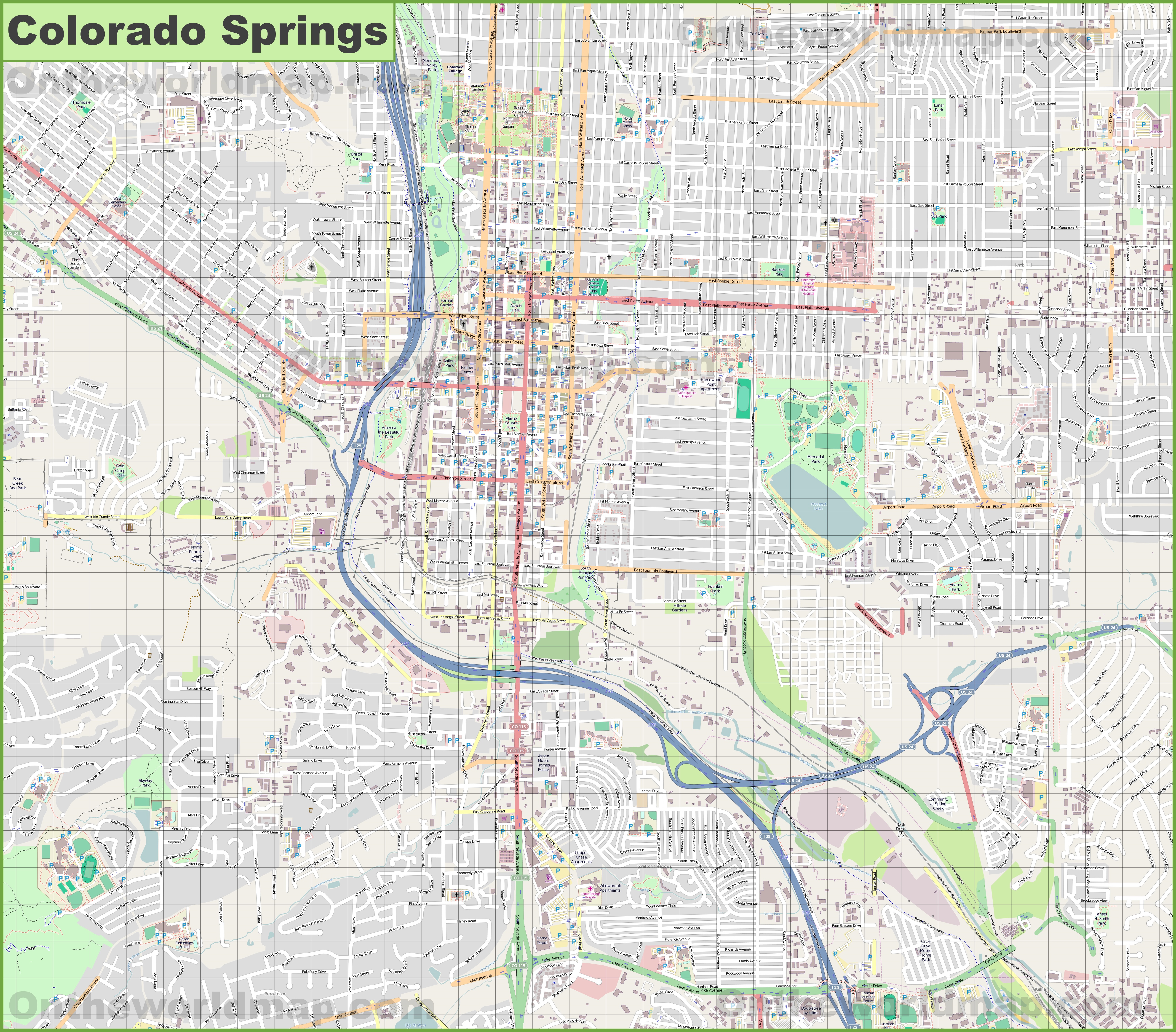 Large detailed map of Colorado Springs
