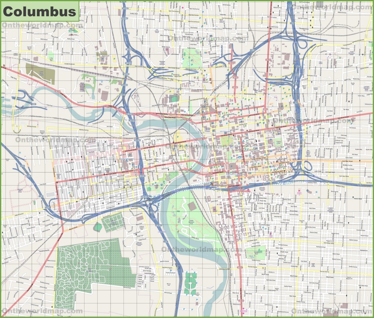 Large detailed map of Columbus