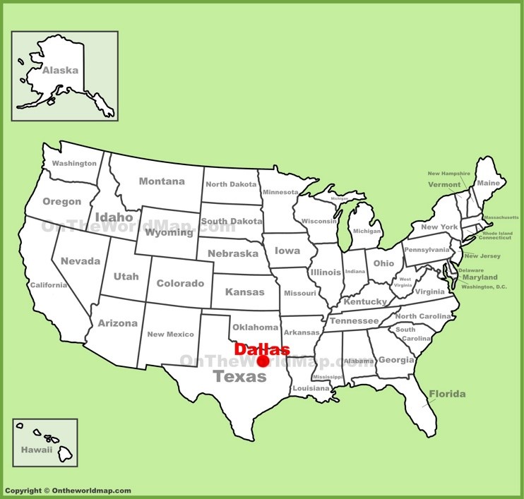 Dallas location on the U.S. Map