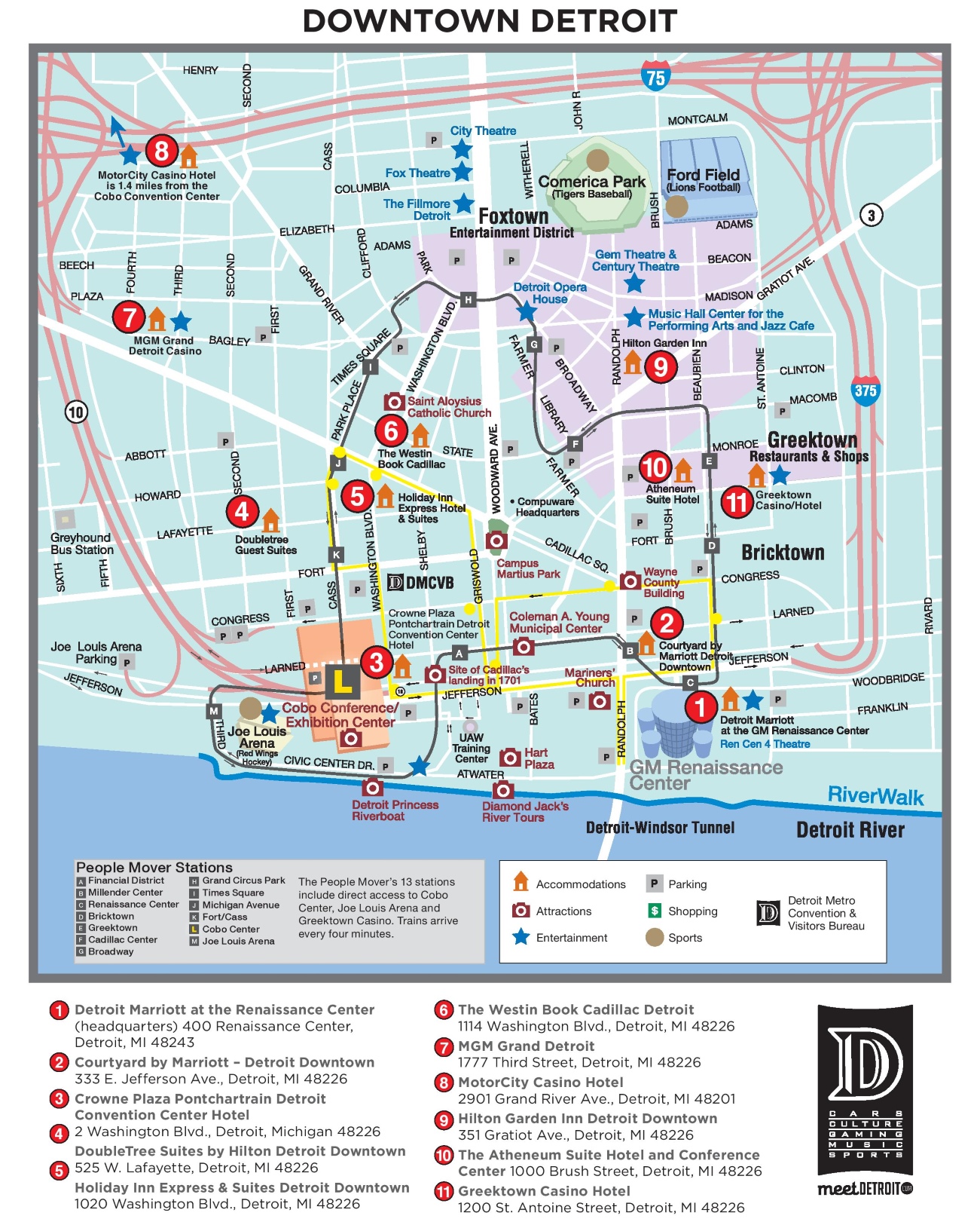 Detroit City Map Downtown Island Maps