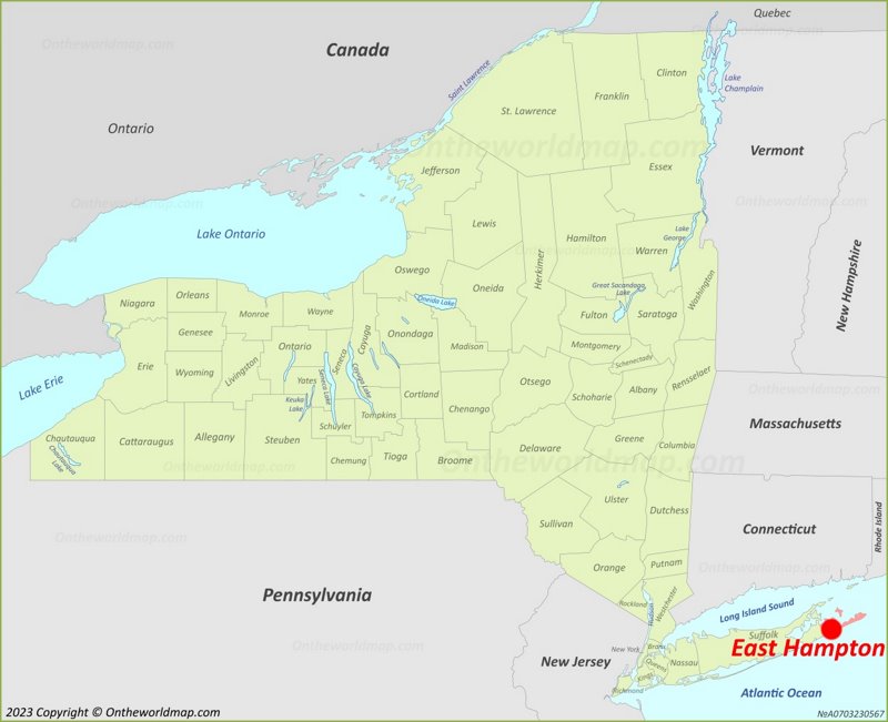 East Hampton Location On The New York State Map