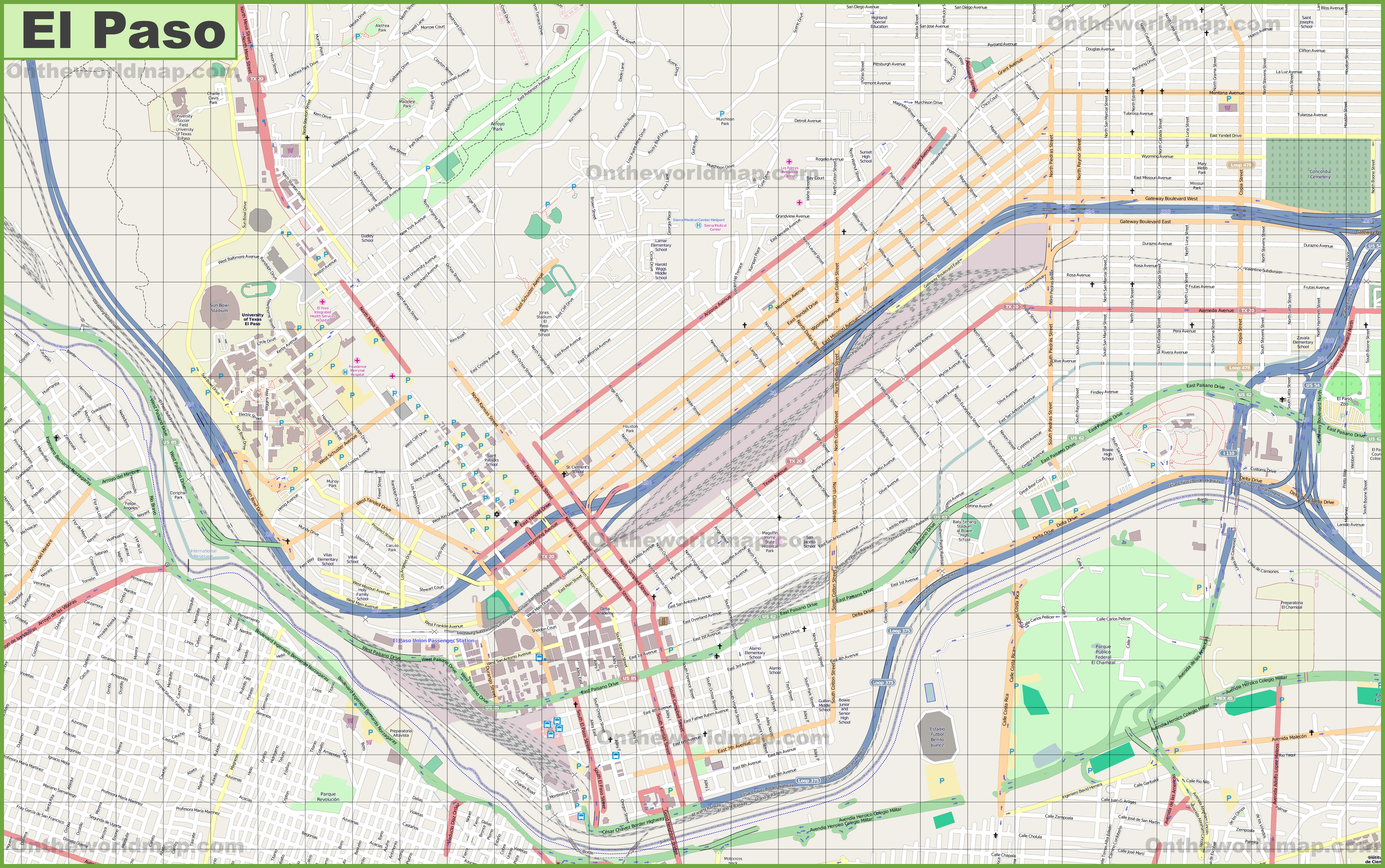 Large detailed map of El Paso
