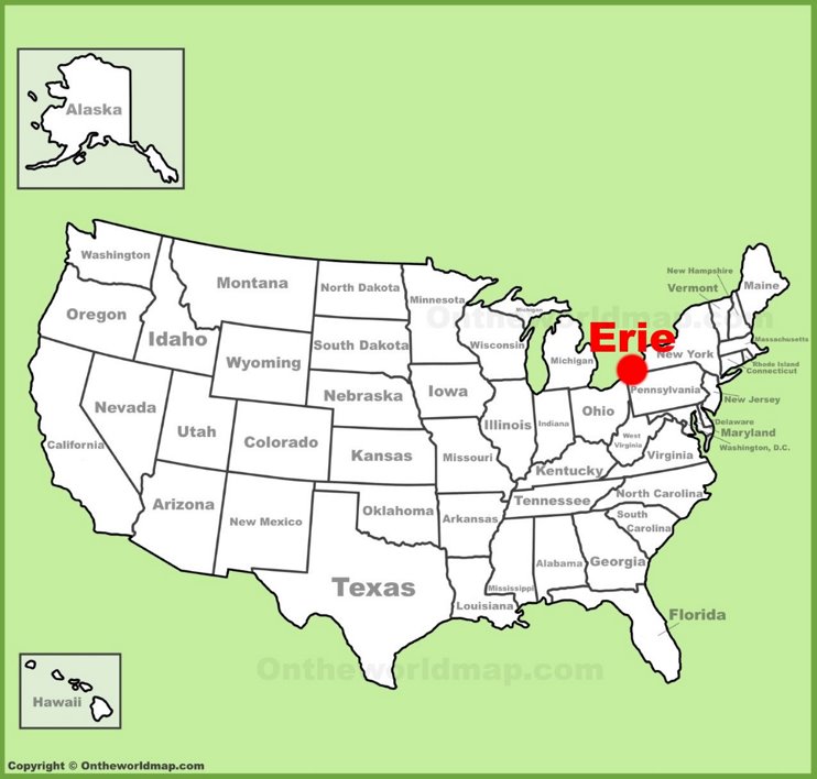 Erie location on the U.S. Map
