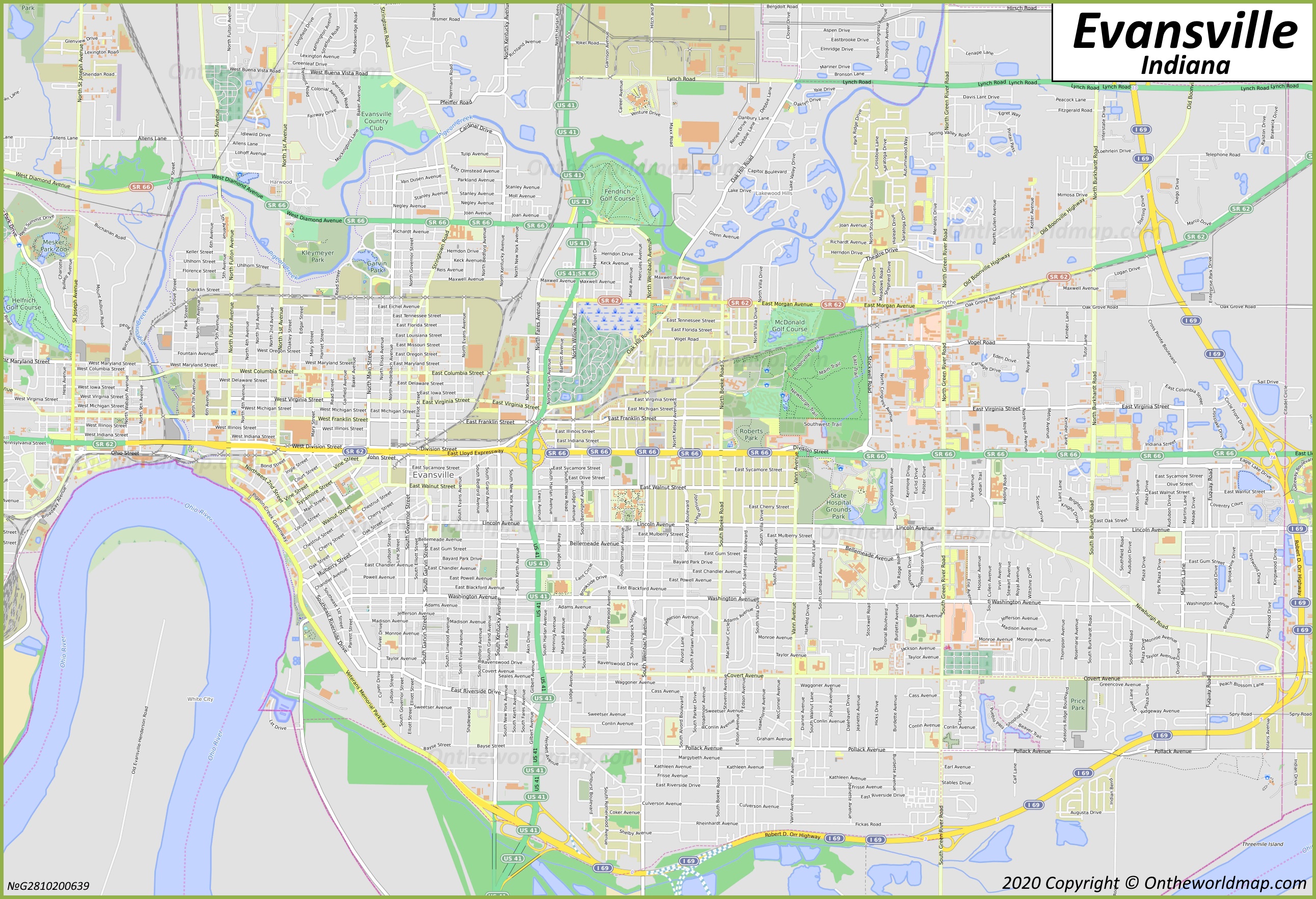 Evansville Map | Indiana, U.S. | Maps of Evansville