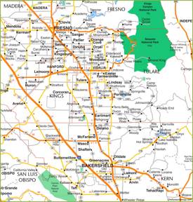 Fresno-Bakersfield Area Map