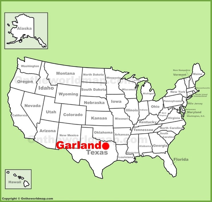 Garland location on the U.S. Map