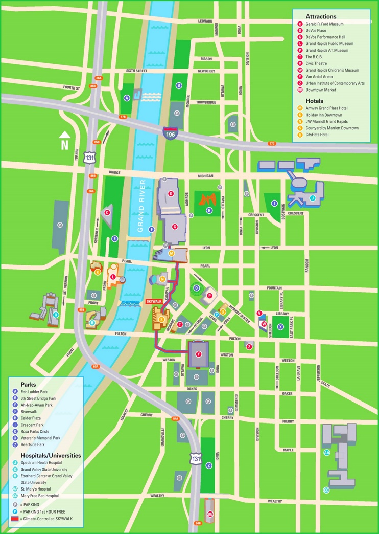Grand Rapids hotels and sightseeings map