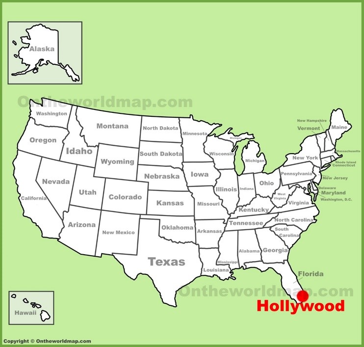 Hollywood location on the U.S. Map