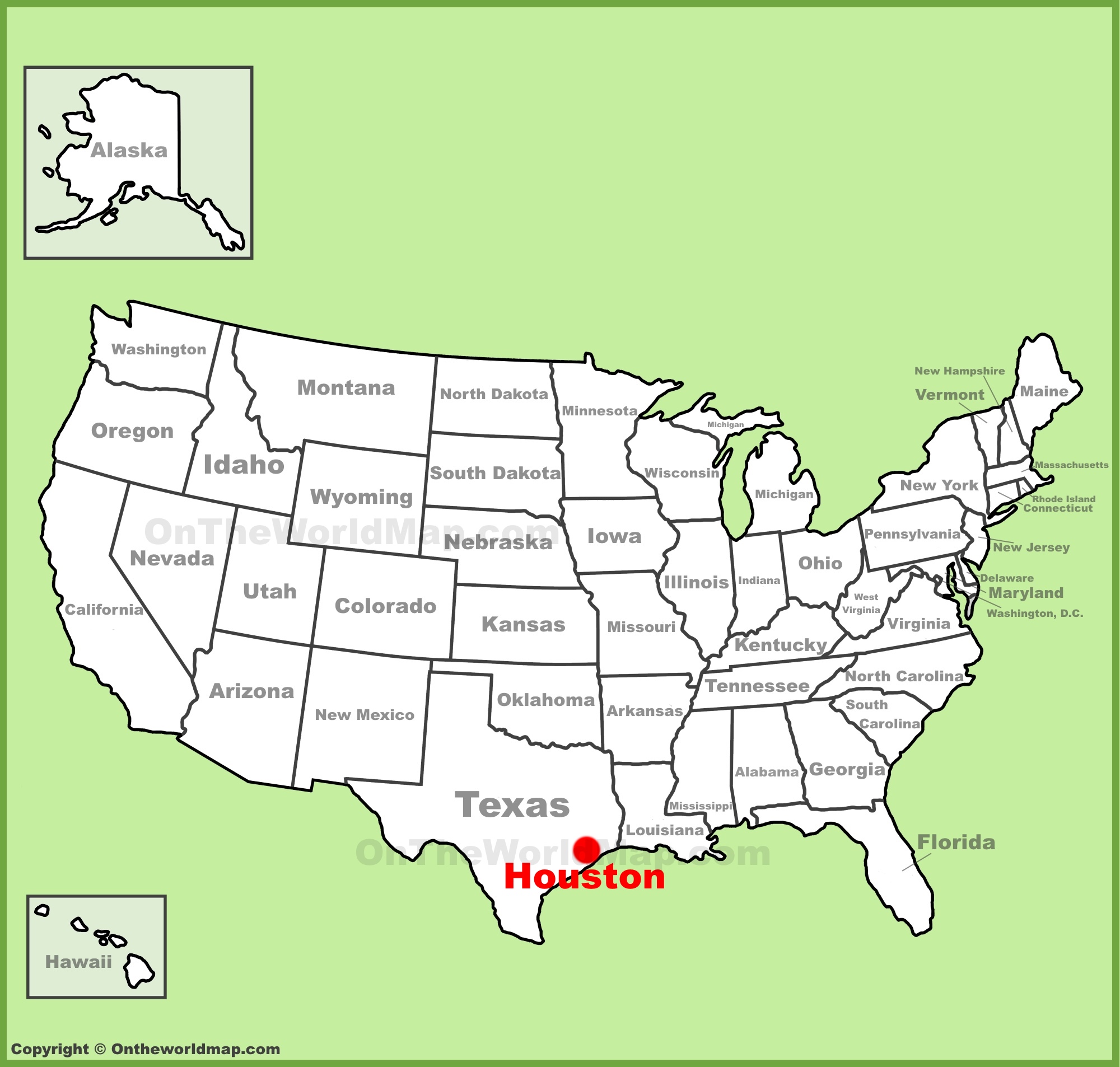 Houston location on the U.S. Map