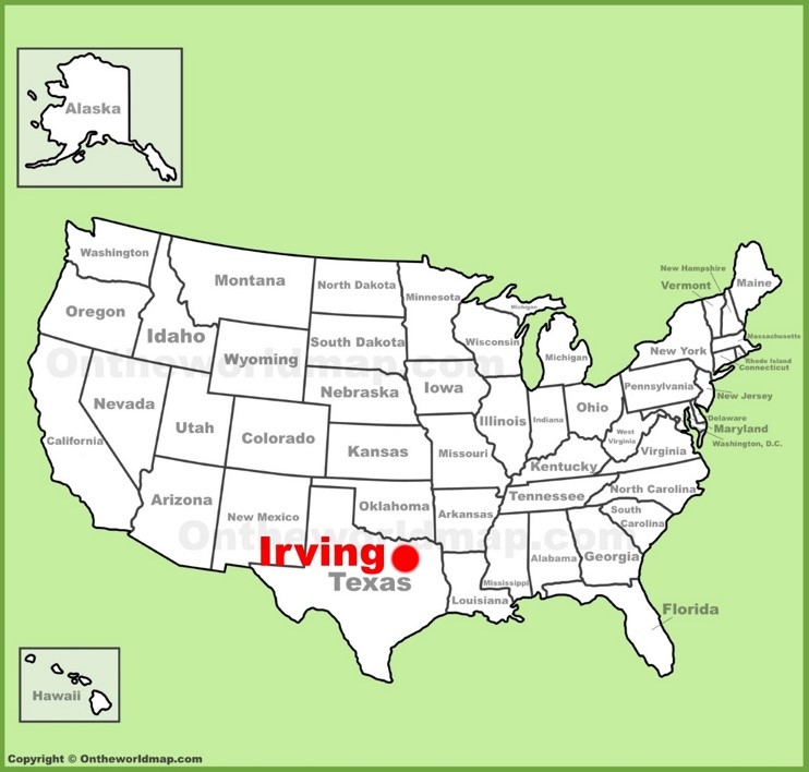Irving location on the U.S. Map