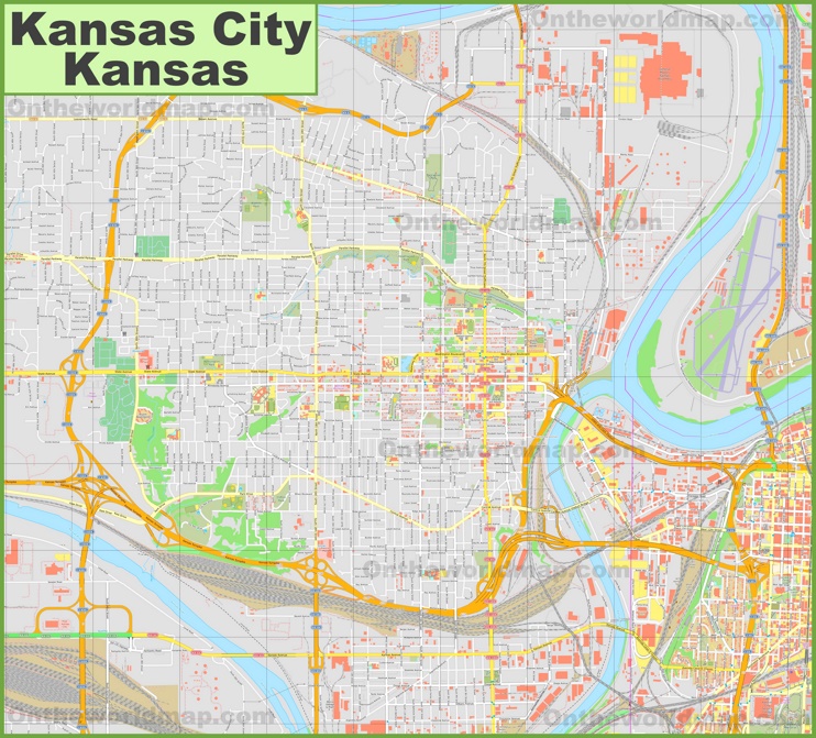 Large detailed map of Kansas City (Kansas)