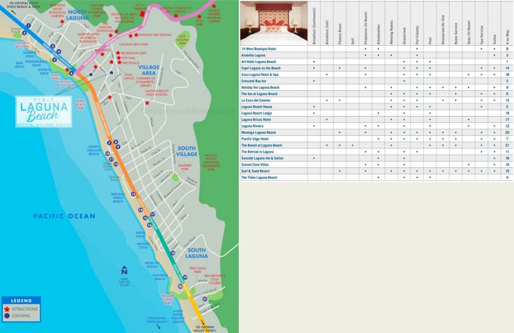 Laguna Beach Hotels And Sightseeings Map