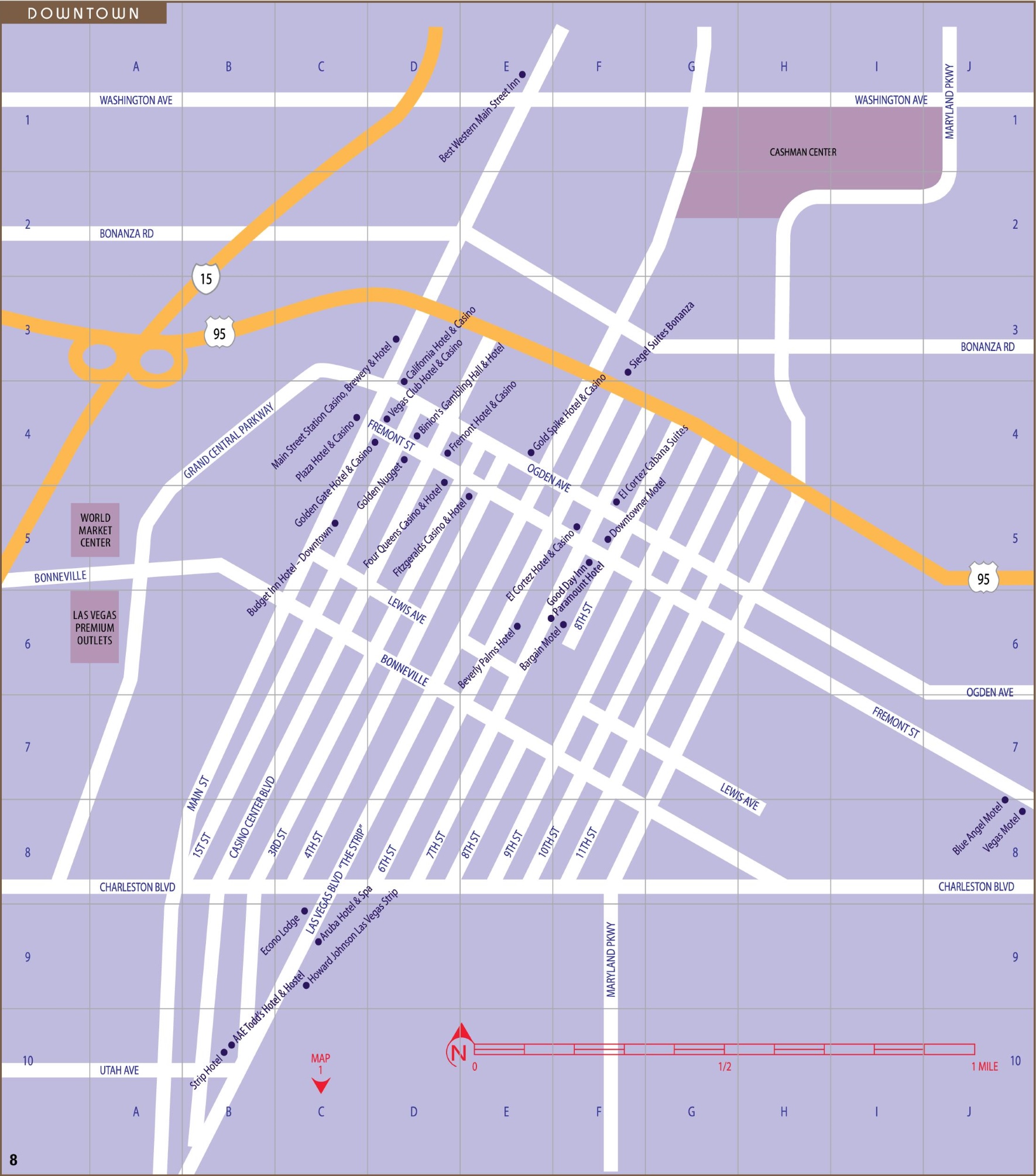 Las Vegas Downtown and Fremont street map