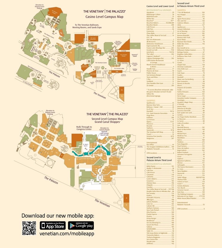 Las Vegas Venetian and Palazzo hotel map