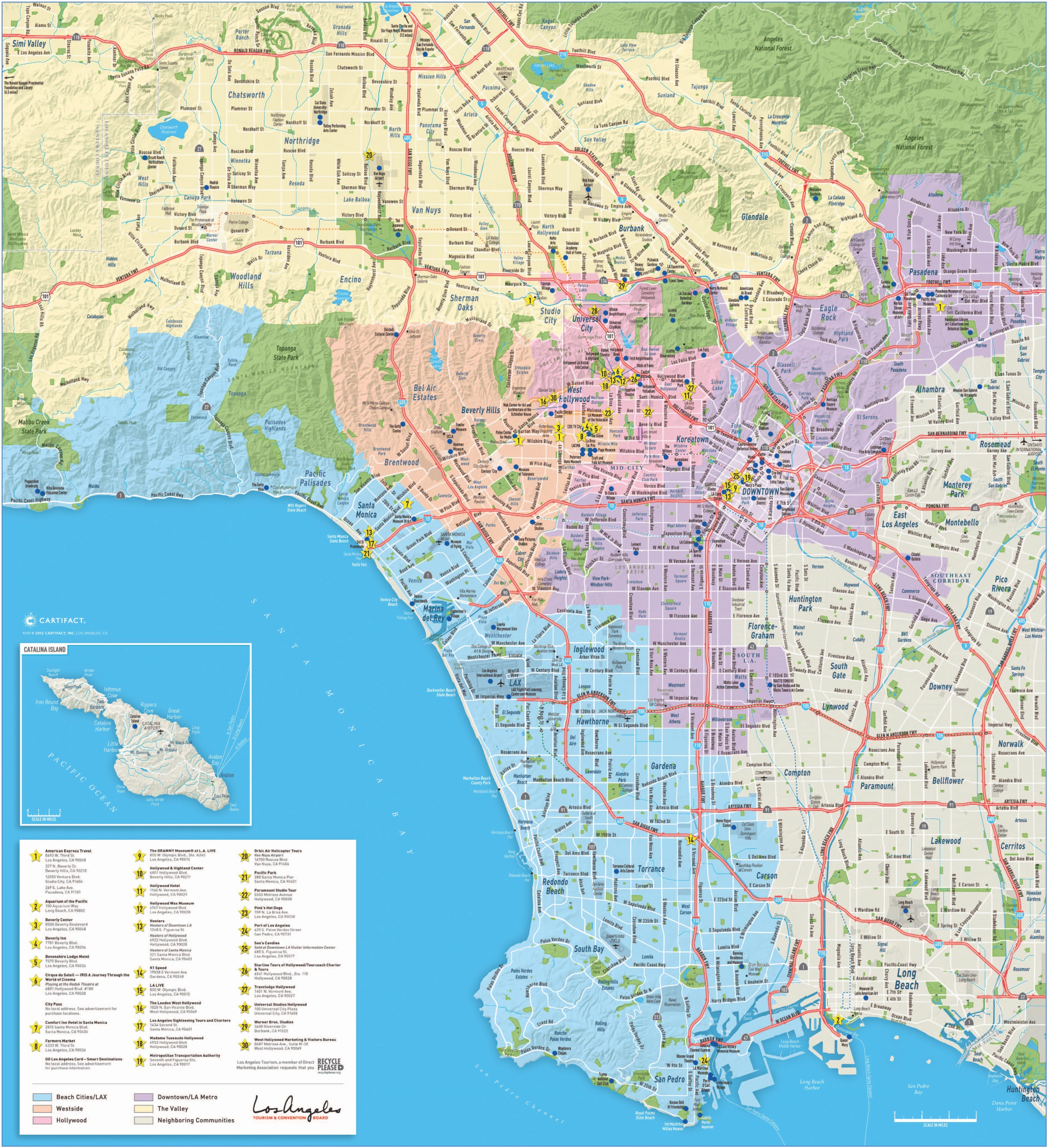 Large detailed tourist map of Los Angeles