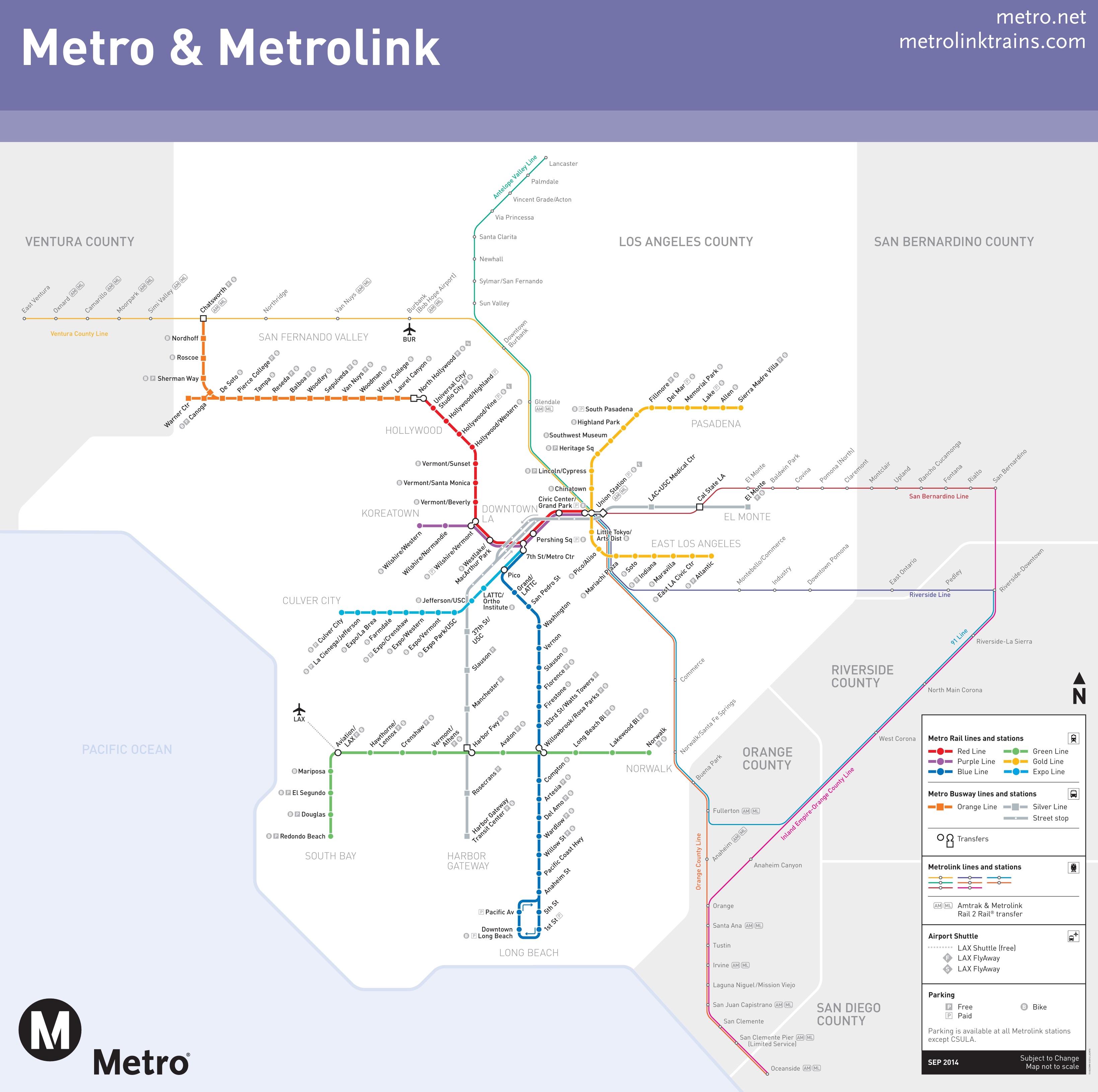 Los Angeles Metro And Metrolink Map