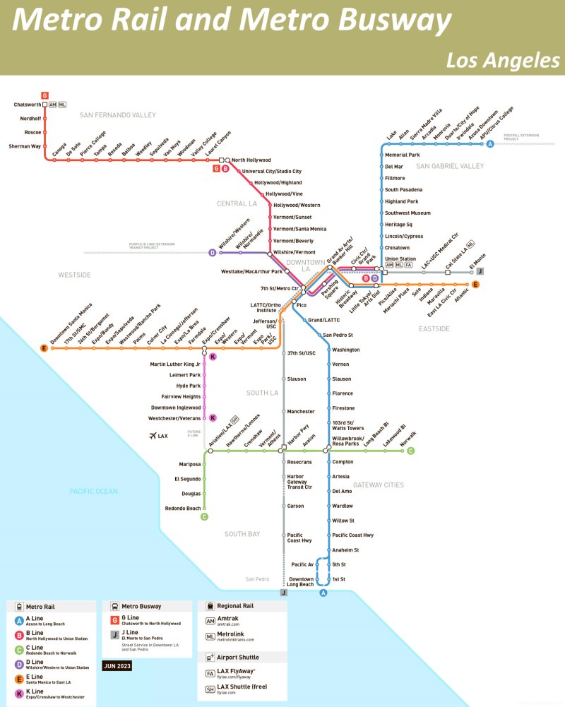 Los Angeles Metro Rail and Metro Busway Map