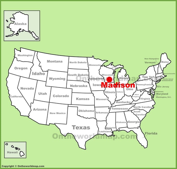 Madison location on the U.S. Map