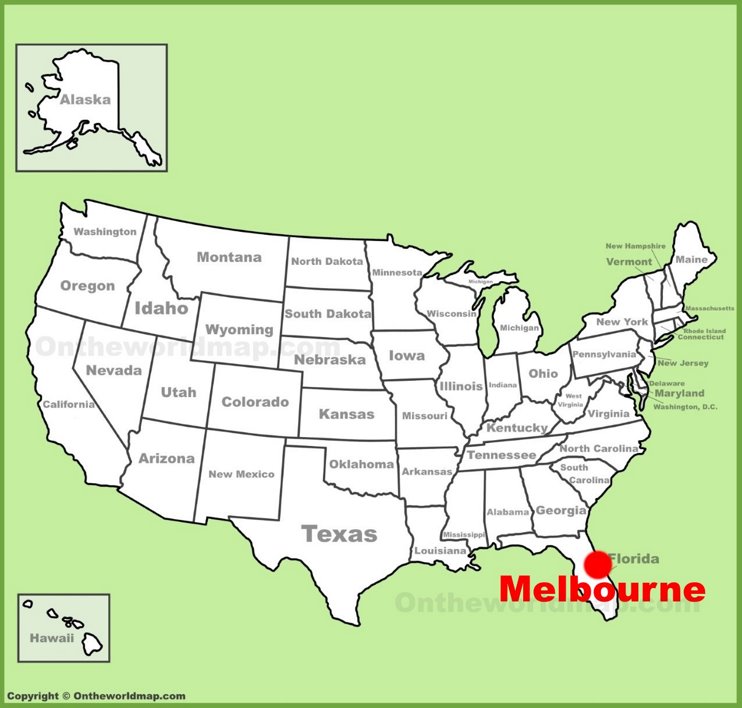 Melbourne location on the U.S. Map