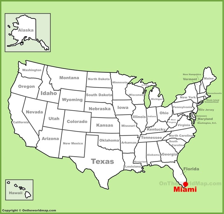 Miami location on the U.S. Map
