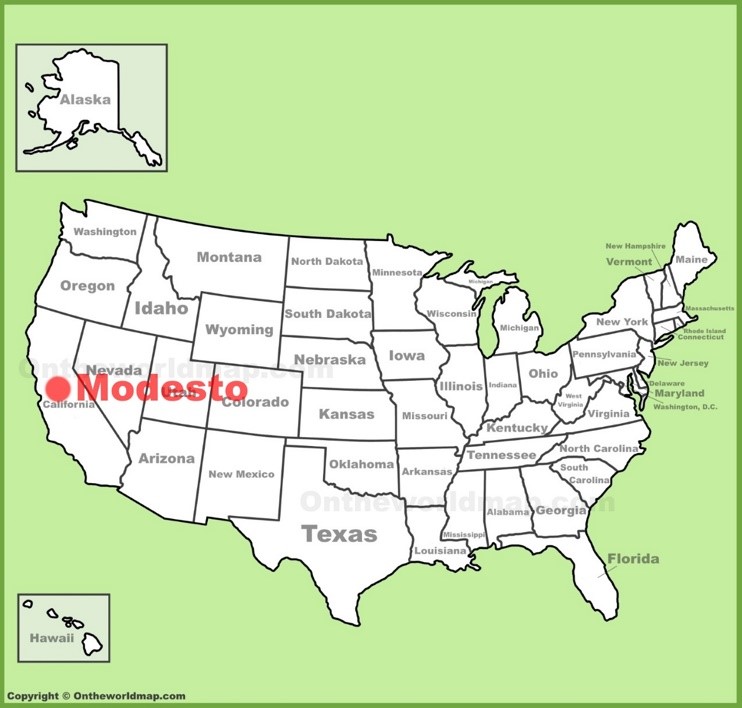 Modesto location on the U.S. Map