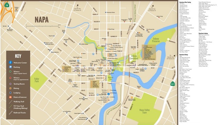 City of Napa hotels and dining map