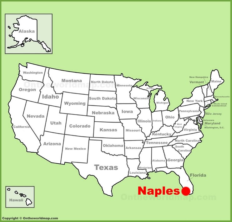 Naples location on the U.S. Map