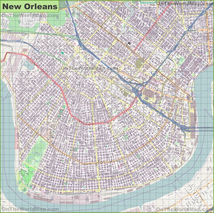 Large detailed map of New Orleans