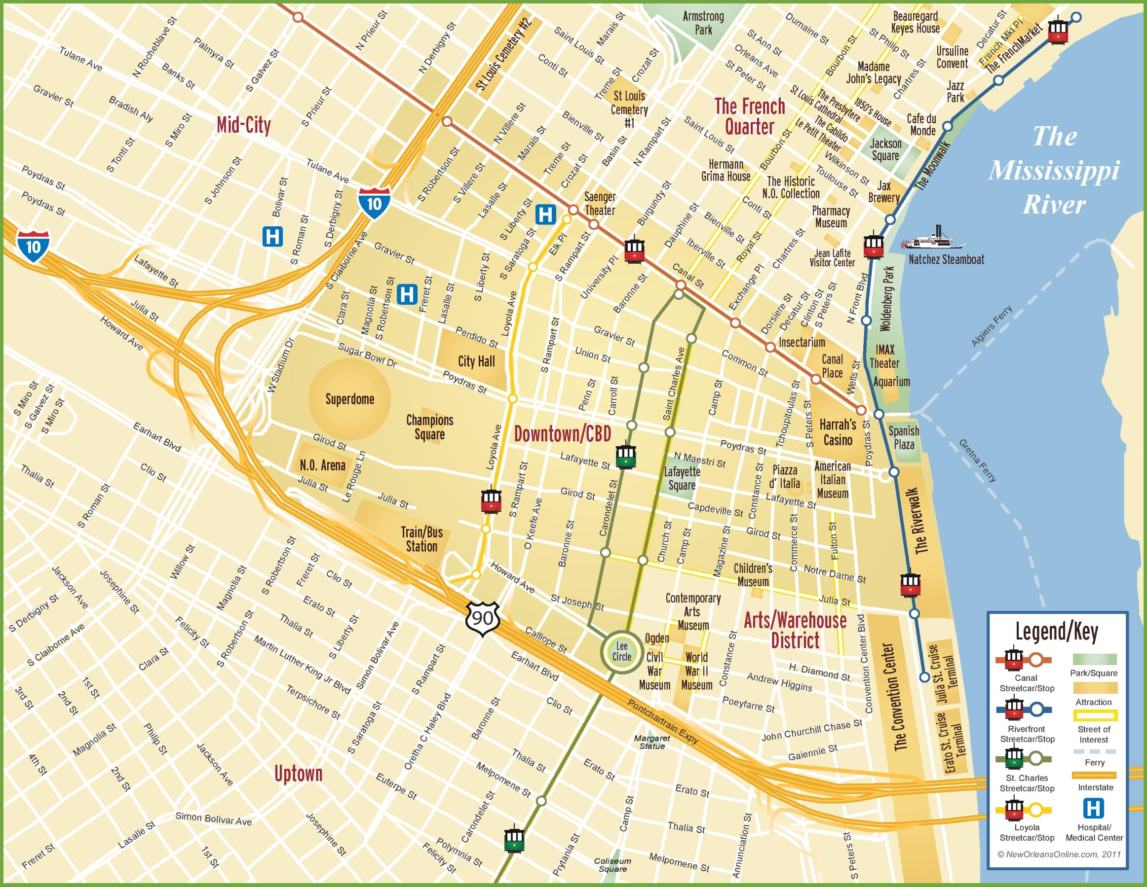 New Orleans Cbd And Downtown Map