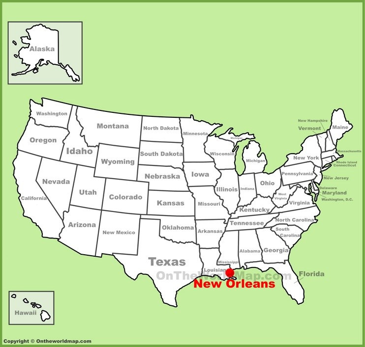 New Orleans location on the U.S. Map