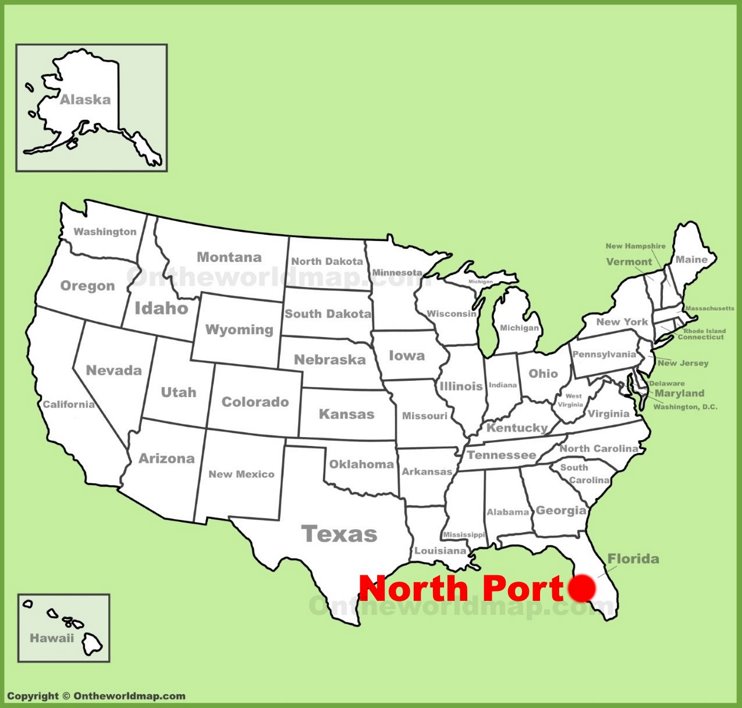 North Port location on the U.S. Map