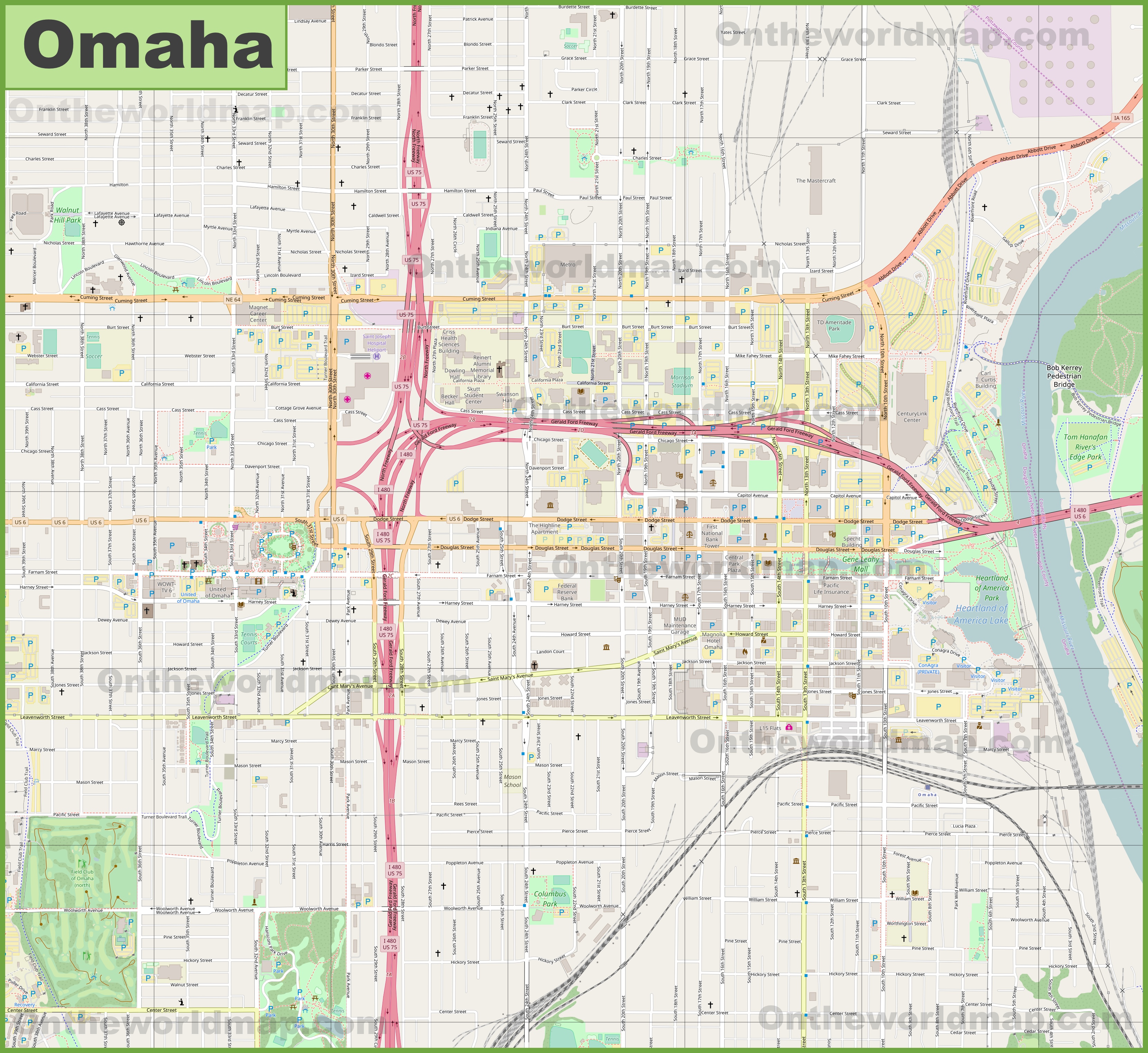 Large detailed map of Omaha