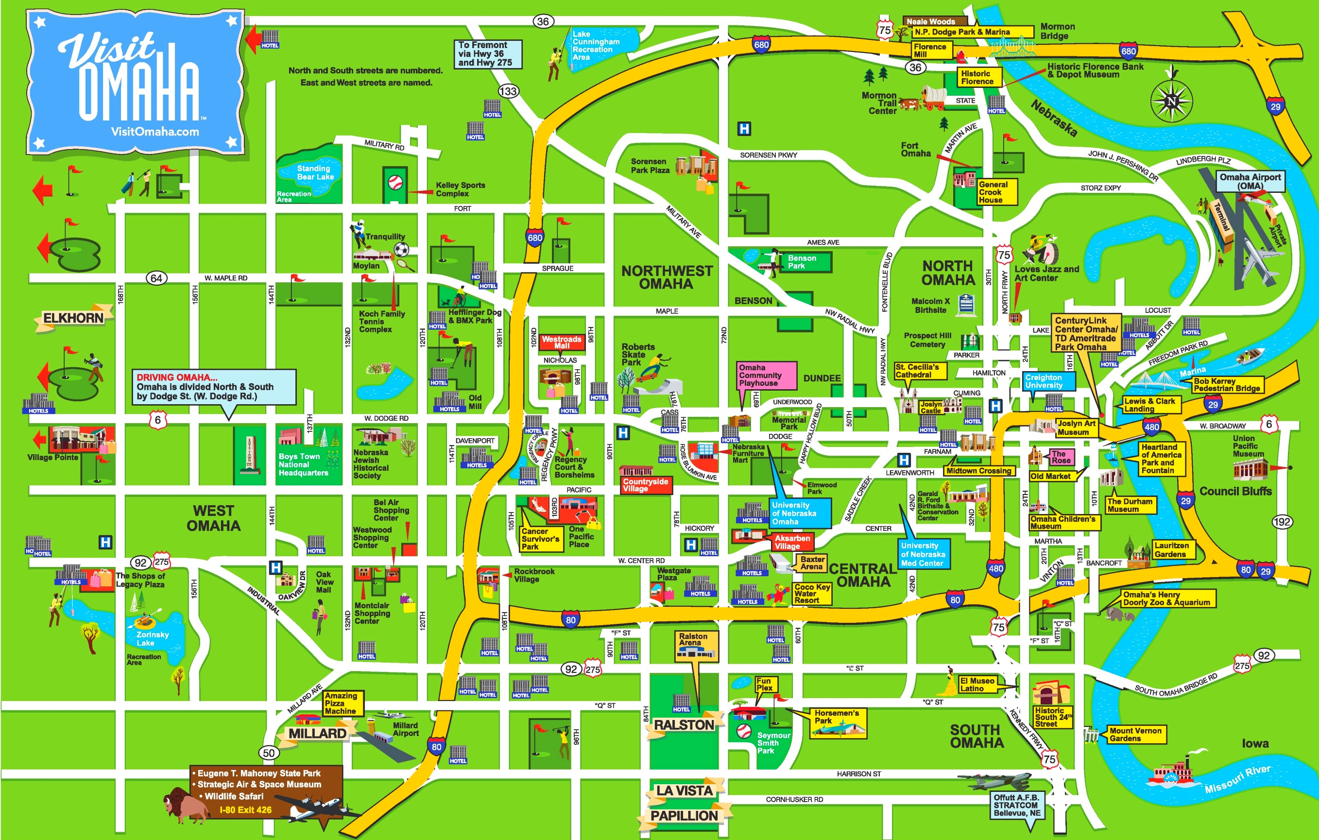 Omaha hotels and sightseeings map
