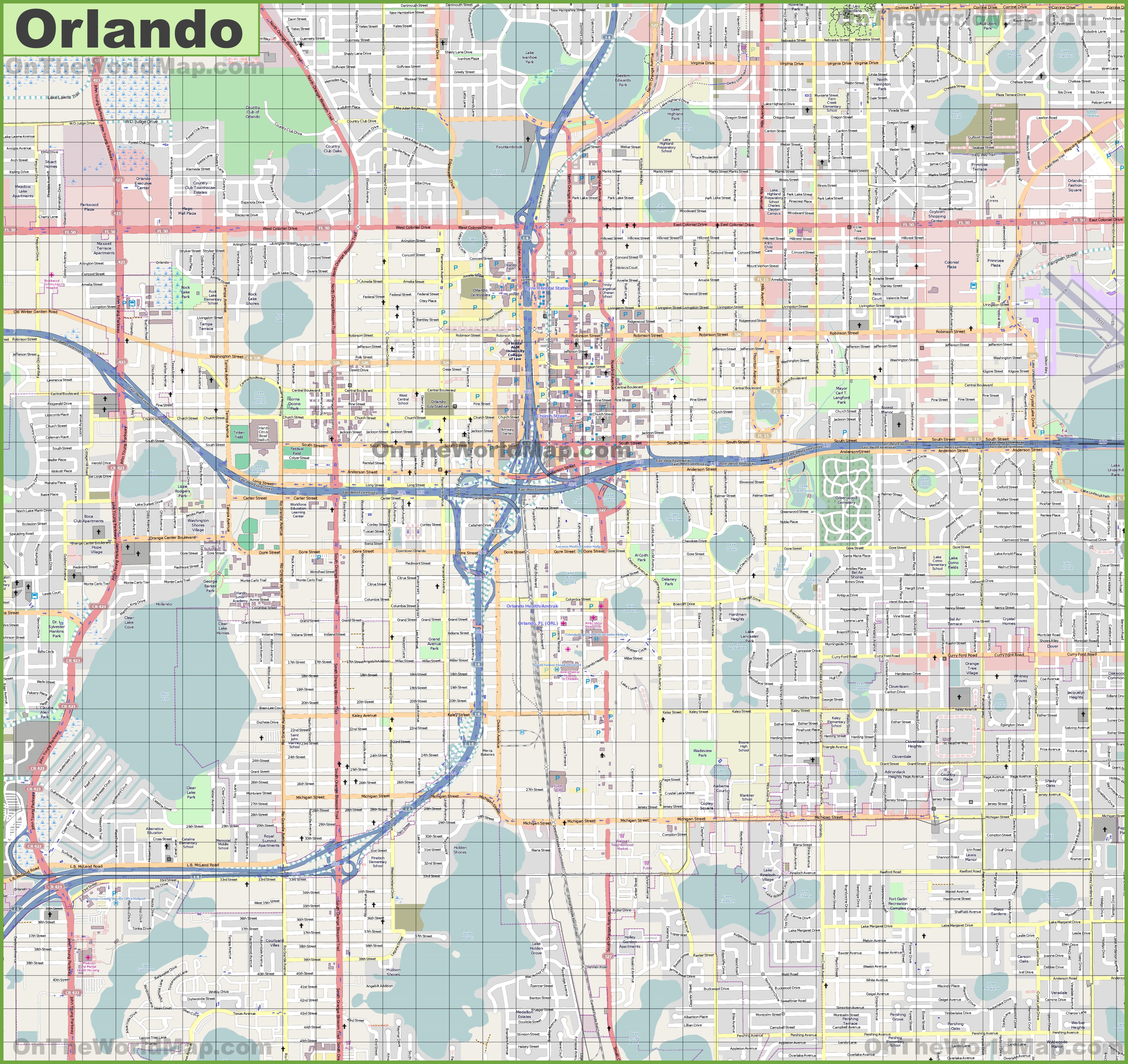 Large Detailed Street Map Of Orlando