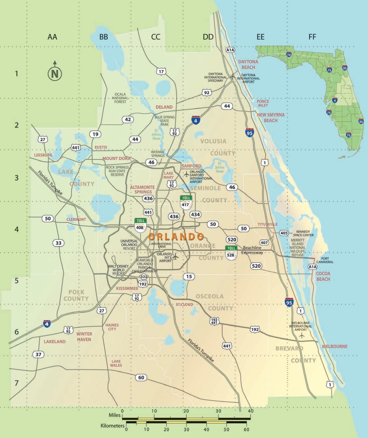 Map Of Orlando And Surrounding Towns - Tour Map