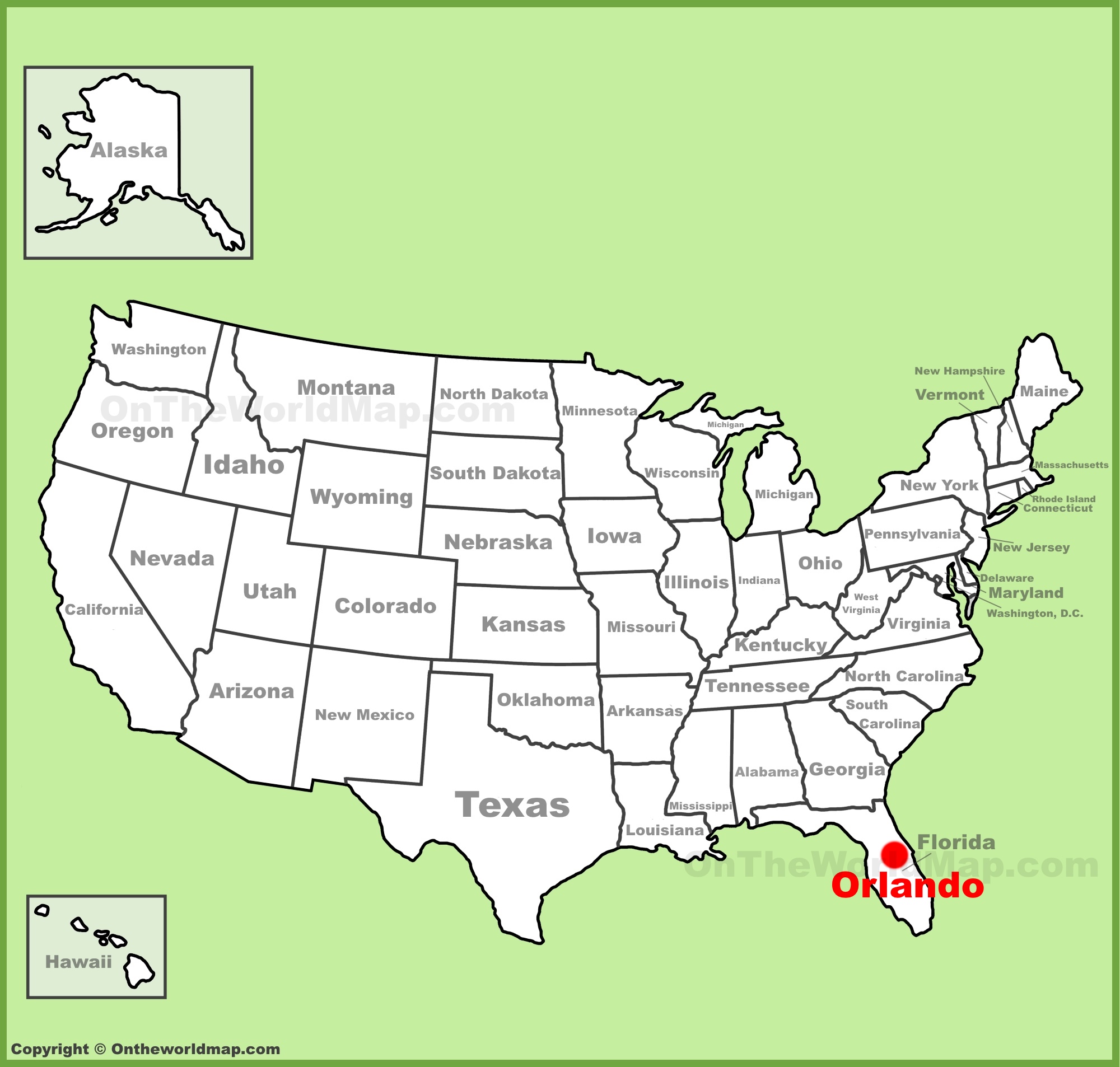 Orlando location on the U.S. Map