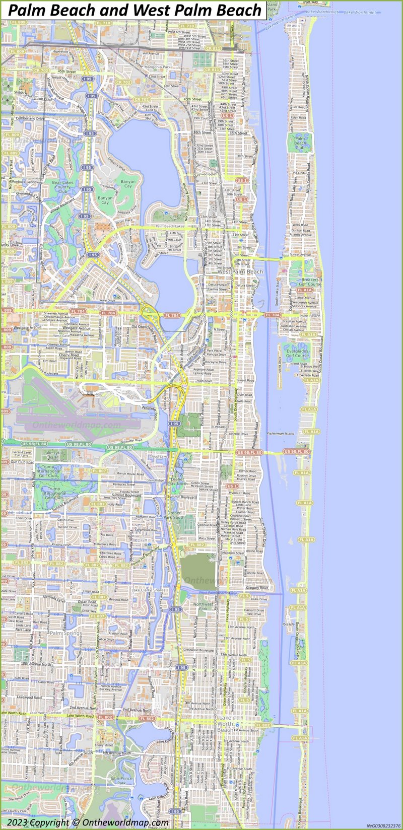 Map of Palm Beach and West Palm Beach