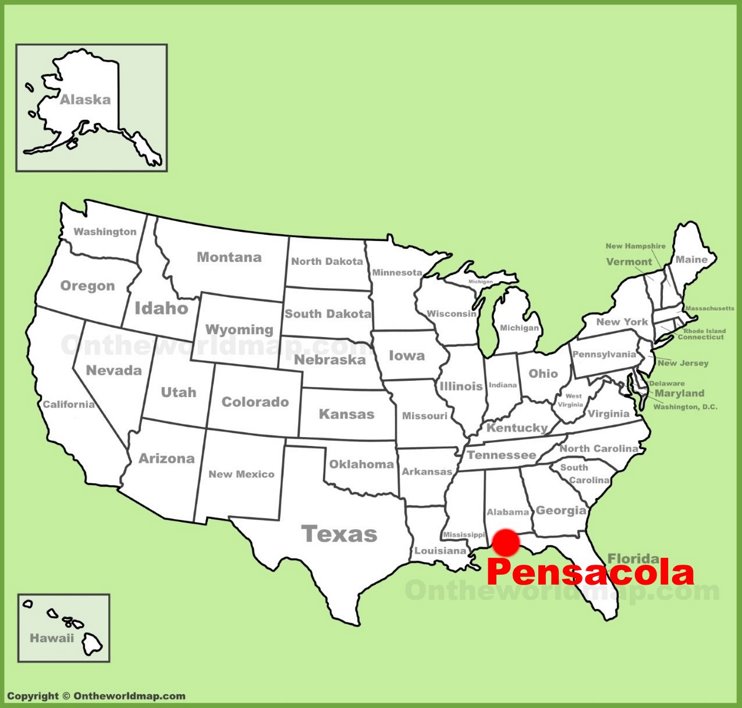 Pensacola location on the U.S. Map