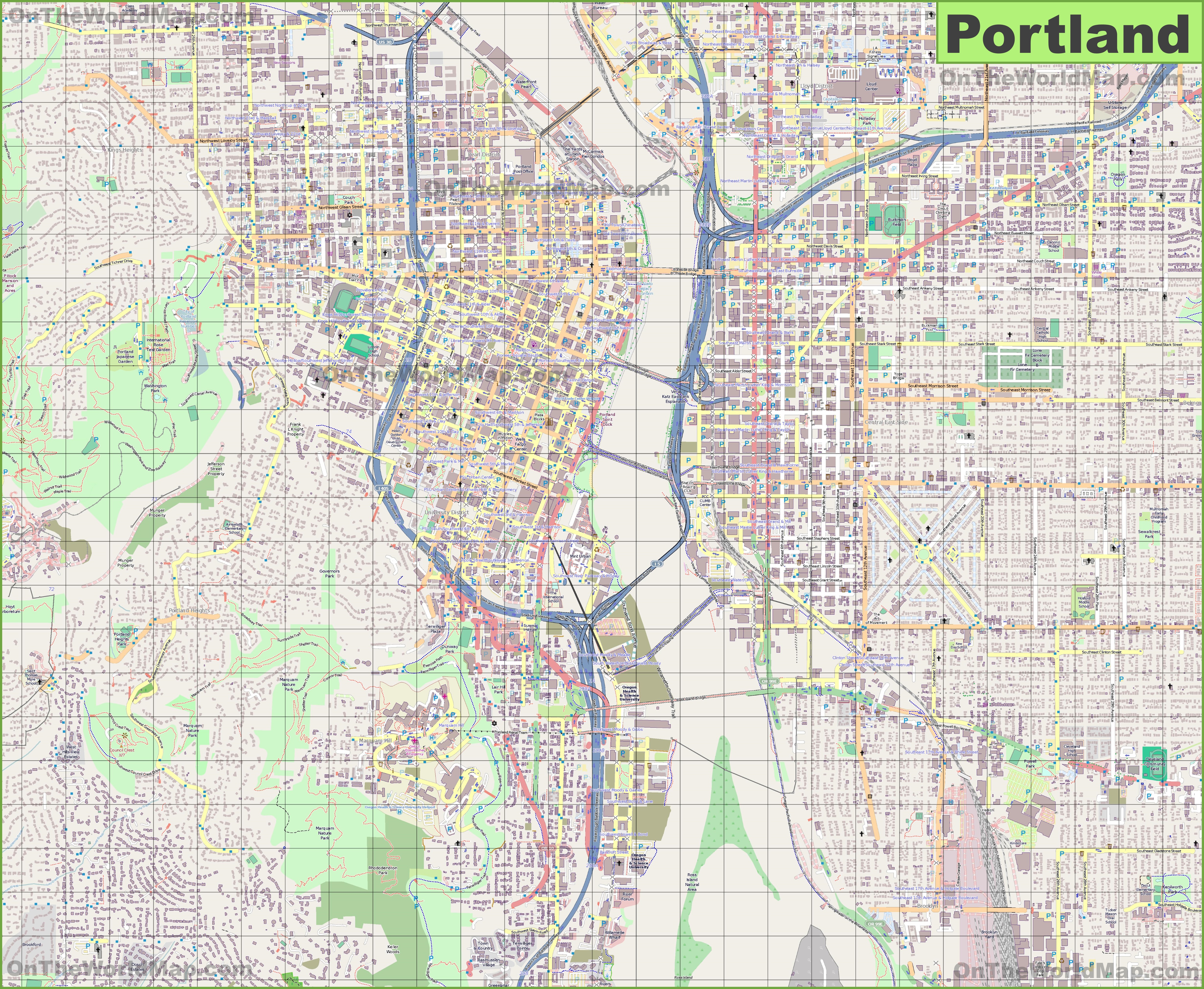 Large detailed map of Portland