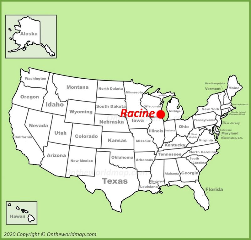 Racine location on the U.S. Map