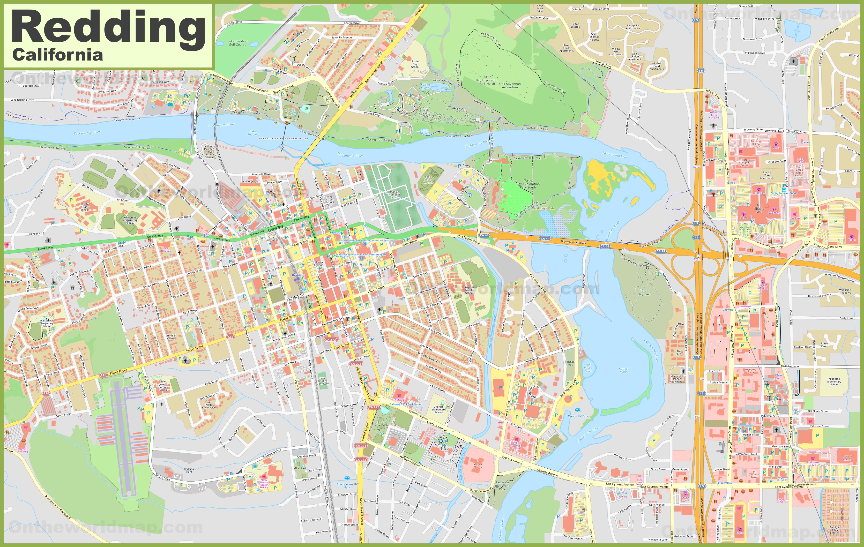 Large detailed map of Redding